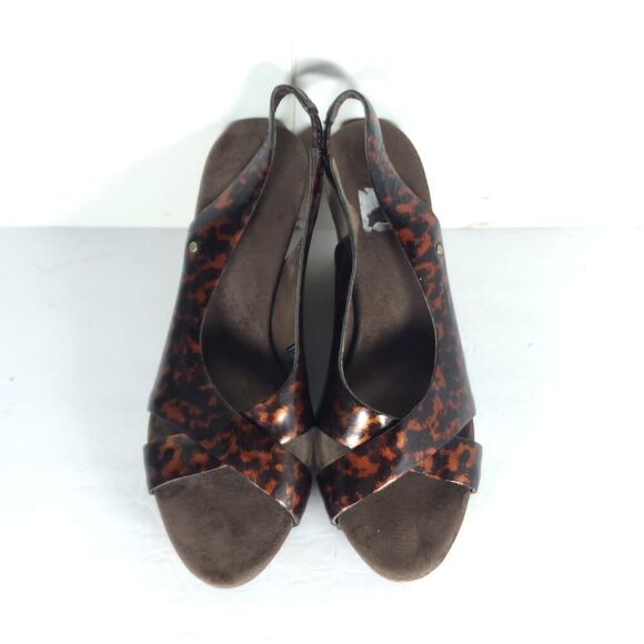 UGG Women's HAZEL Tortoise Shell US7 Patent Leather Cork Wedge Slingback Sandals - Picture 4 of 16